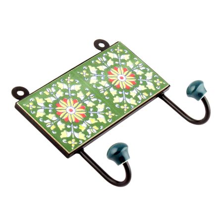 Forest Green Flower Ceramic Tiles Hooks Online